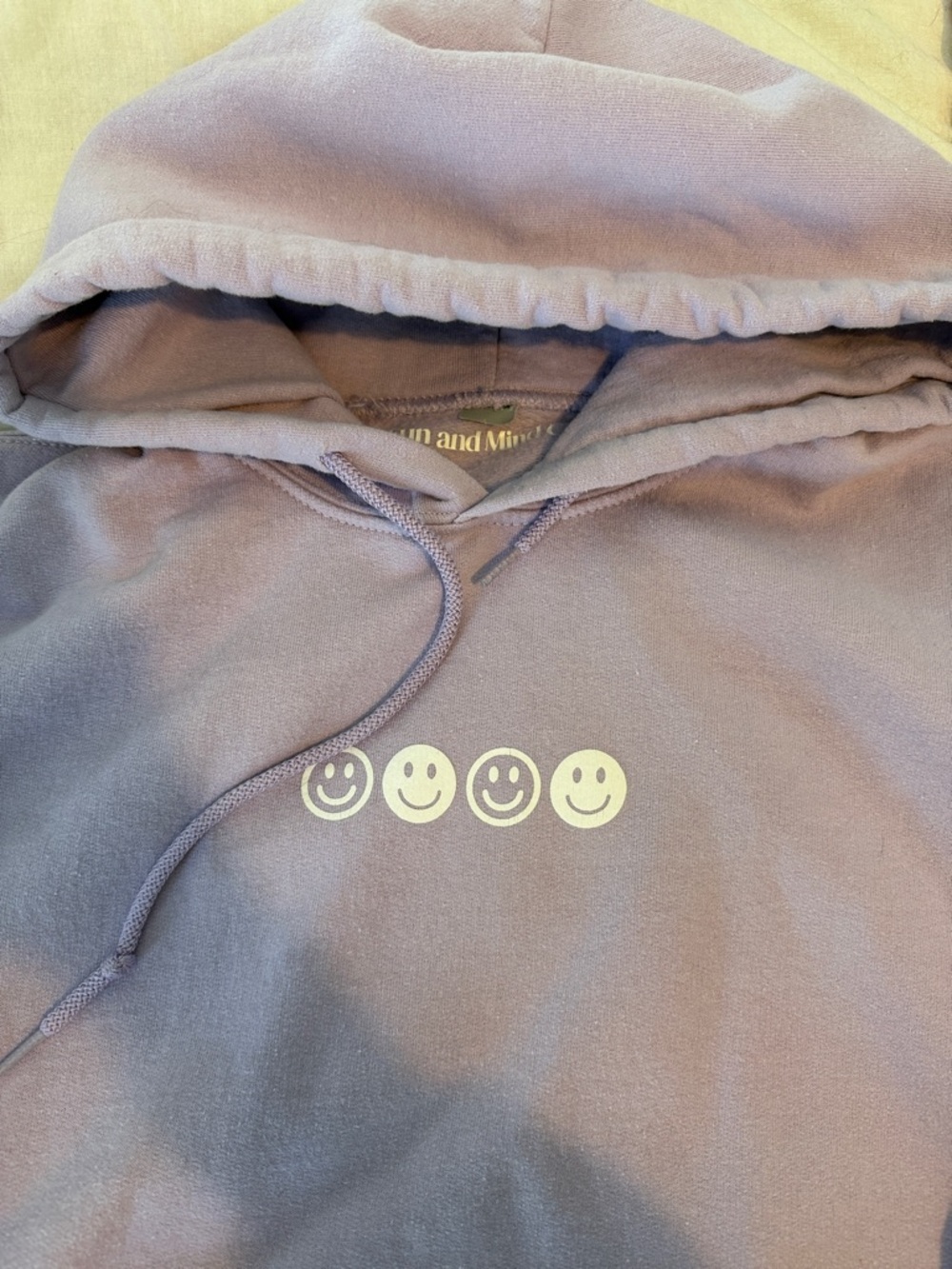 Lavender Smiley Graphic Hoodie - "I'm So Happy You're Here" - Picture 3 of 4